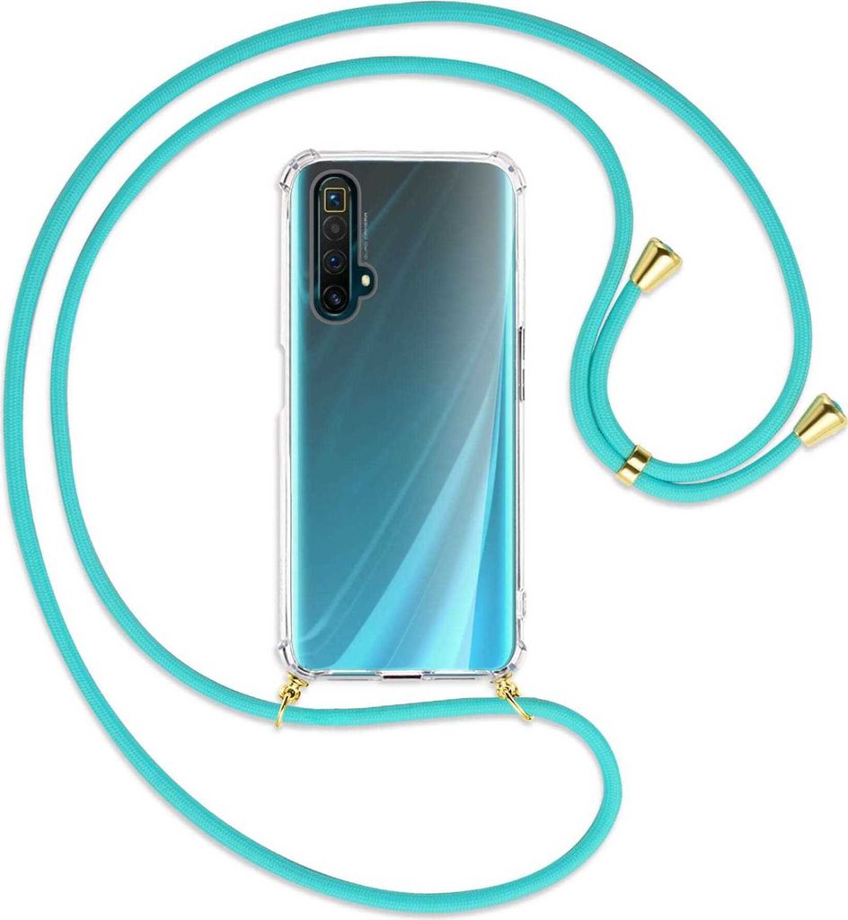 Handykette Backcover-Schutzhülle mit Band (Metall goldfarben) für Realme X50 / X50m 5G - türkis