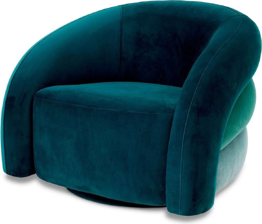 Casa Padrino Luxus Drehsessel Grün / Türkis / Blau / Schwarz 91 x 80 x H. 66 cm - Wohnzimmer Samt Sessel - Wohnzimmer Möbel - Luxus Möbel - Woh...