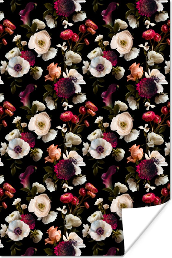 MuchoWow Poster Blumen - Farben - Muster 80x120 cm - Papierdruck