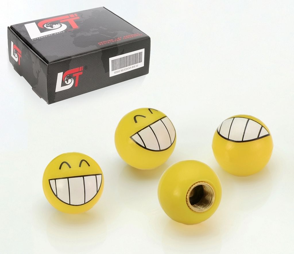 4x Ventilkappe Reifenventil Kappe Smiley Grinsen Gelb für AUDI PORSCHE MODELLE