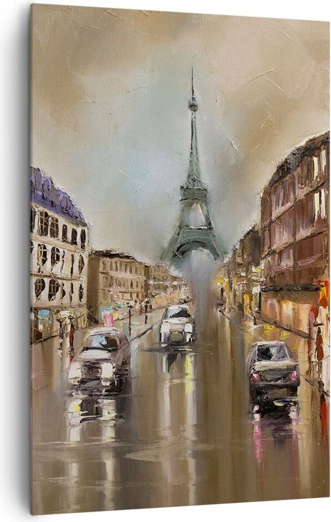 Bild auf Leinwand - Leinwandbild - Einteilig - Paris Turm Straße - 80x120cm - Wand Bild - Wanddeko - Wandbilder - Leinwanddruck - Wanddekoration -...