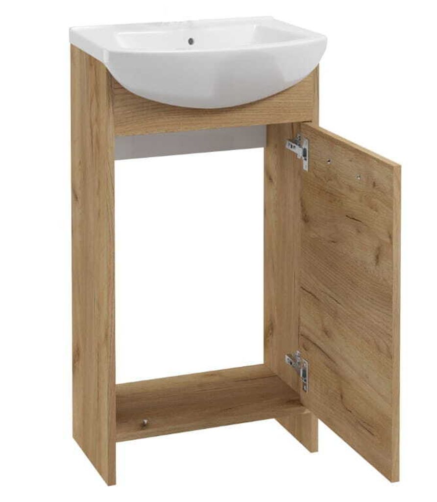 Frigo Badezimmerschrank aus goldener Eiche mit Waschbecken Produktbild 