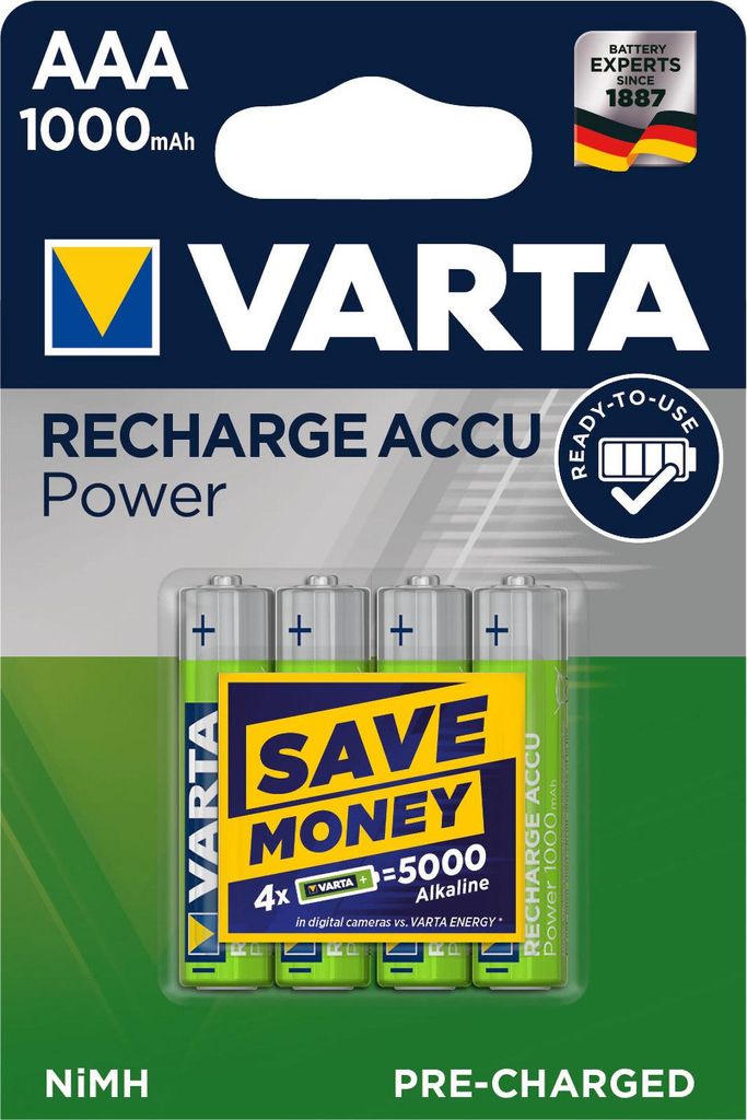 Power Akku HR03 LR03 Micro AAA NiMH 4er Blister 1000mAh Produktbild 