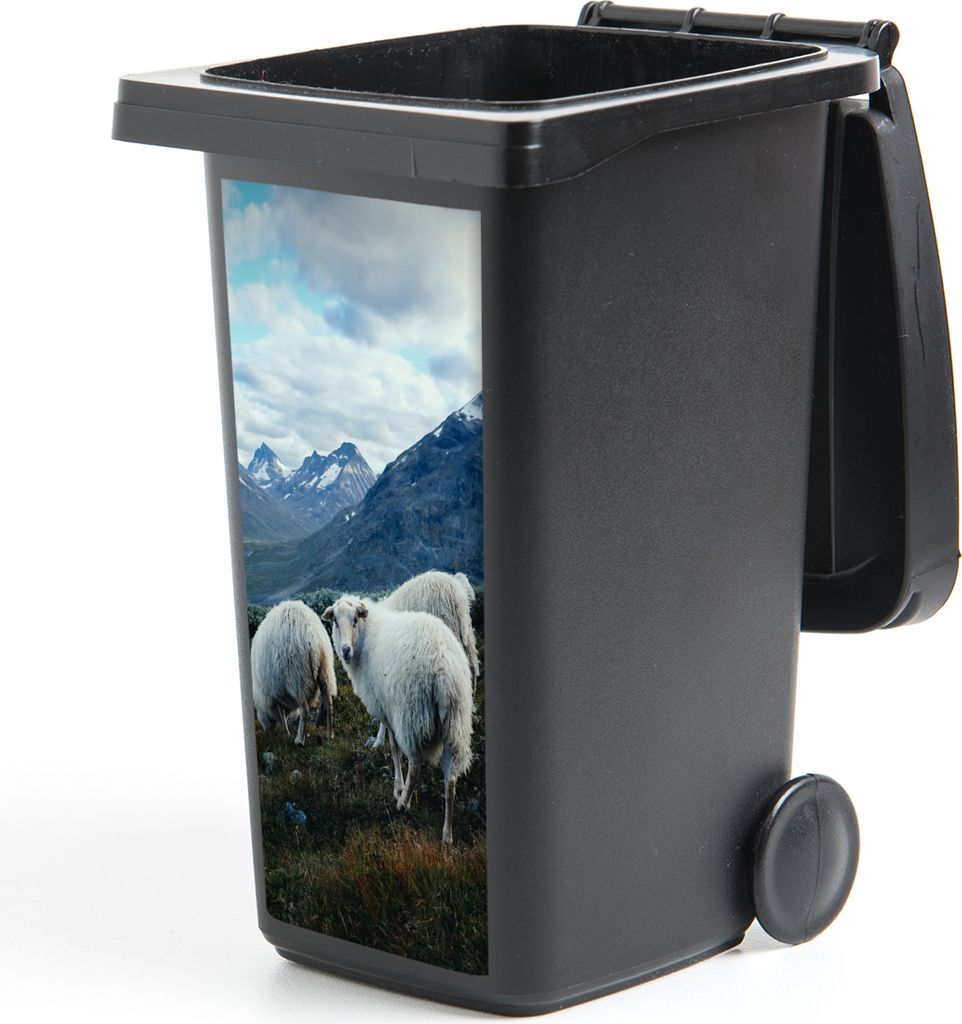 MuchoWow Mülltonnenaufkleber Schafe - Natur - Berge 38x80 cm - Behälteraufkleber - Mülleimer-Aufkleber - Container-Aufkleber