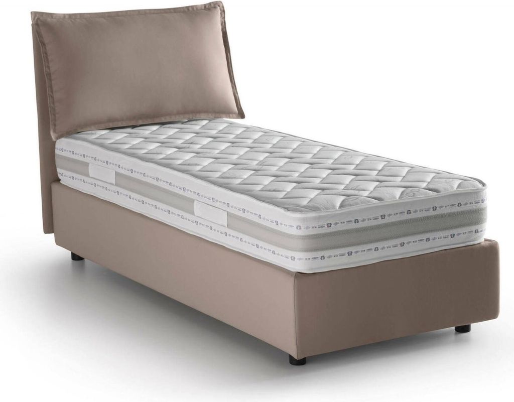 Einzelbett Penelope, Containerbett mit Stoffbespannung, 100% Italy, Frontöffnung, mit Matratze Cm 90x190 enthalten, Turteltaube