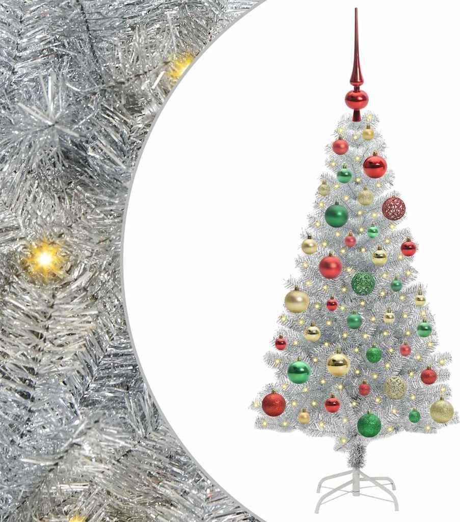 vidaXL Weihnachtsbaum mit 150 LEDs mit Ständer Silber 120 cm PET