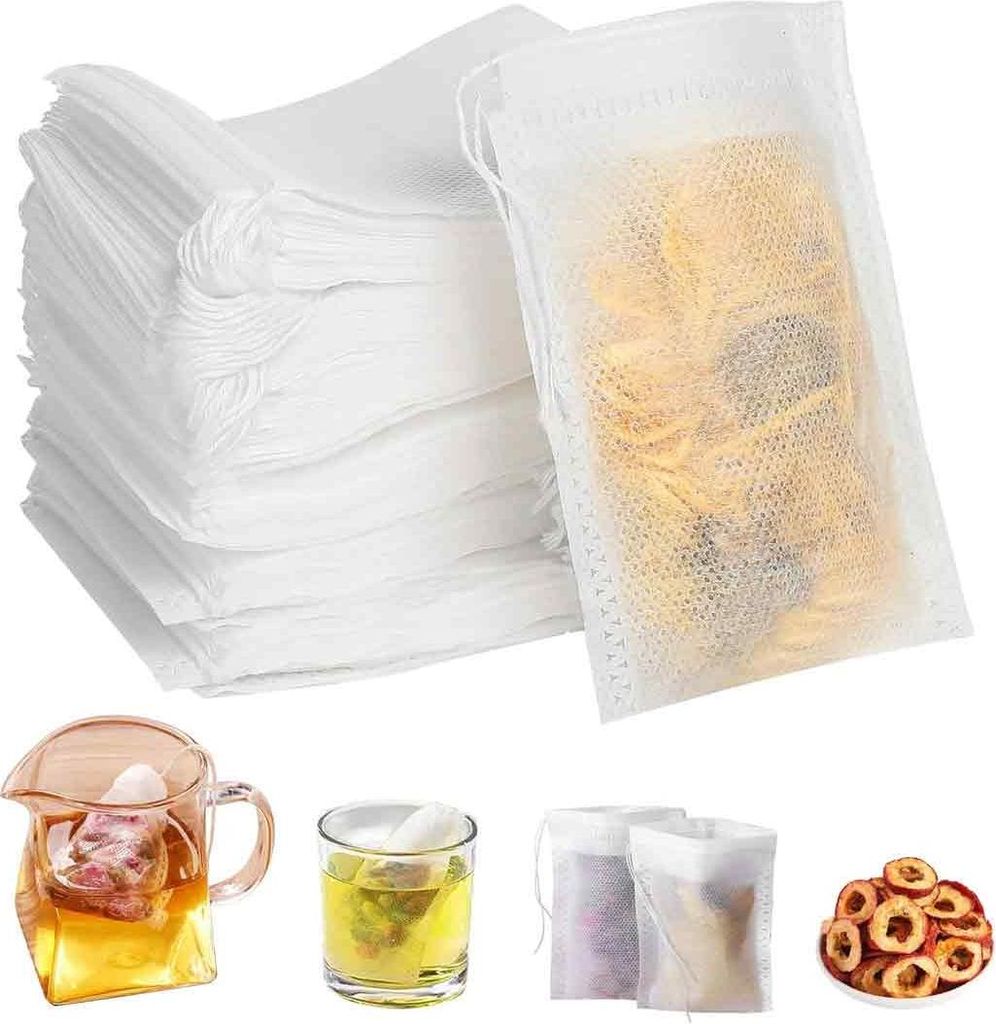 600 Stück Teefilter Teebeutel 7 x 9 cm mit Kordelzug weiß Einweg-Teebeutel leere Teefilter Einweg-Teefilter