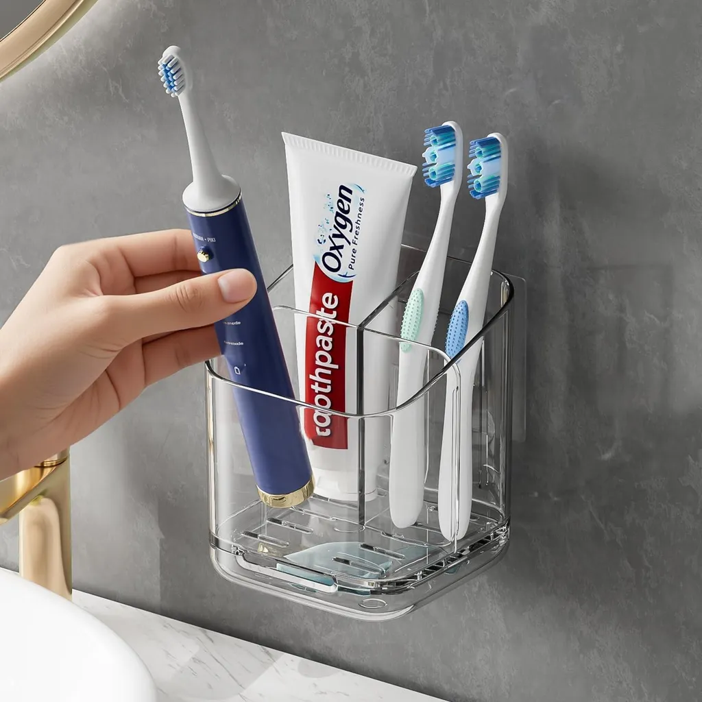 Organisateur de salle de bain mural amovible avec porte-dentifrice