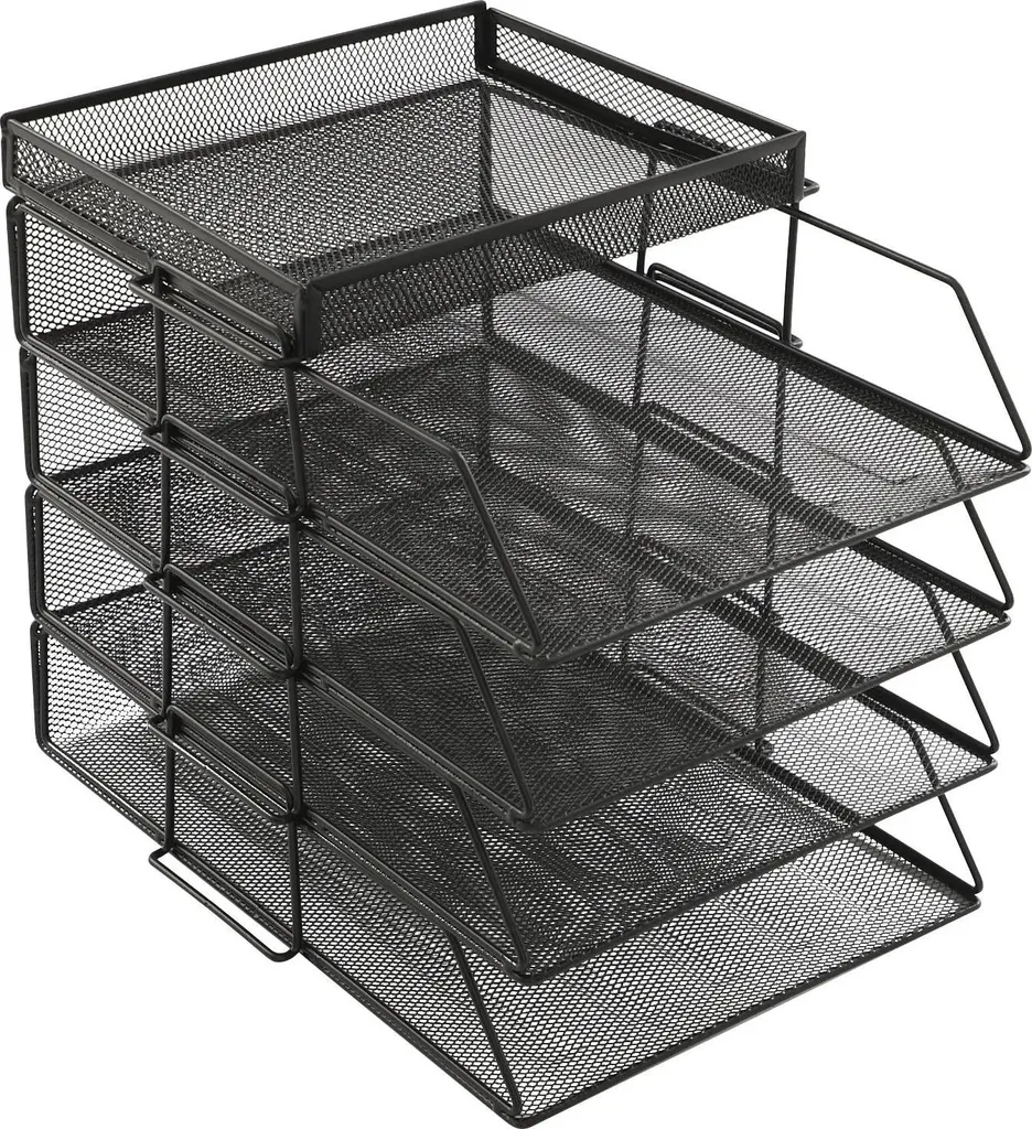 Étagère réglable de bureau en grille de fer noir avec 5 bacs à papier