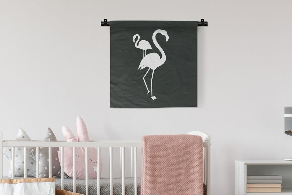 MuchoWow Wandteppich Wandbehang Flamingo - Vogel - Scherenschnitt 60x60 cm Tapisserie Dekoration Wandtuch - Dekorationen - Wand Decke