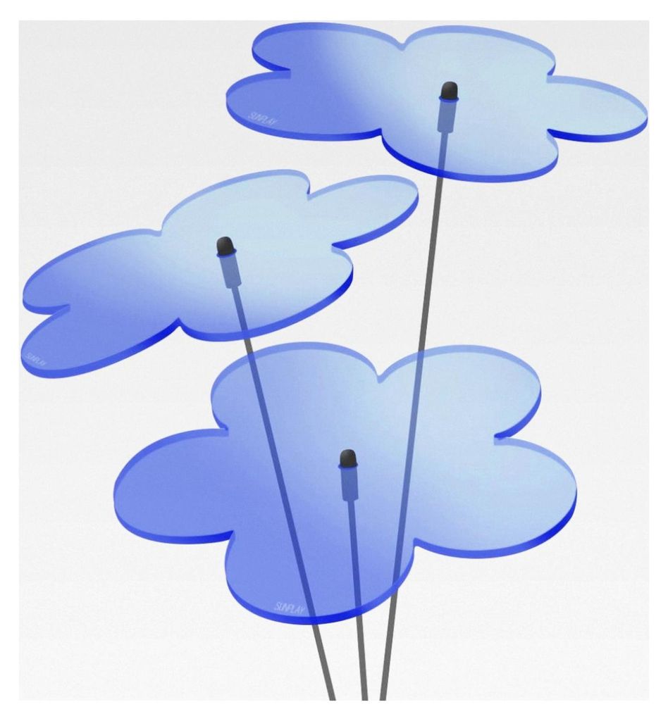 Sonnenfänger Blumen in Blau, 3 Stück mit 10 cm Durchmesser im Set + 35 cm Schwingstäbe