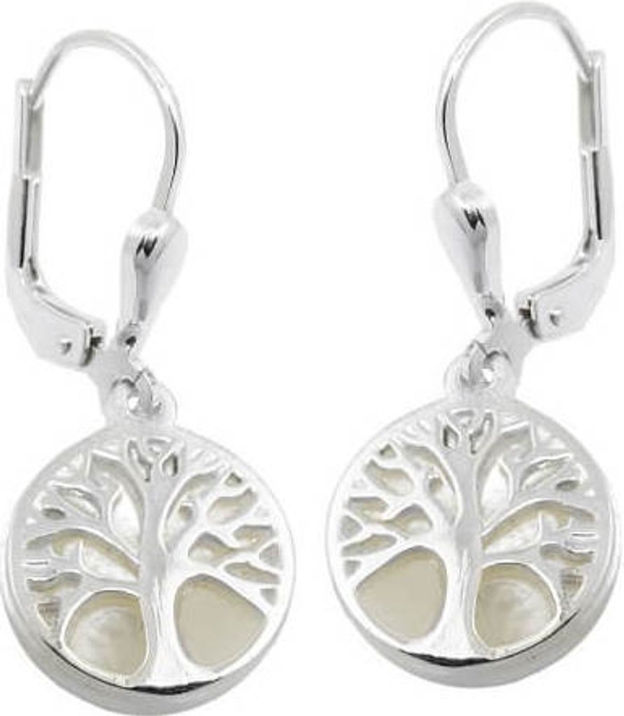 Brisur Ohrringe Ohrschmuck Baum des Lebens Lebensbaum mit Perlmutt, 925 Silber