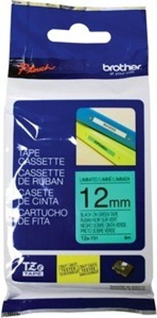 Etikettenband Brother P-touch TZE731 - 12 mm Breite - Rechteck - Thermotransfer - Grün - Laminiert - Abriebfest, Chemikalien-resistent, Verblassun...