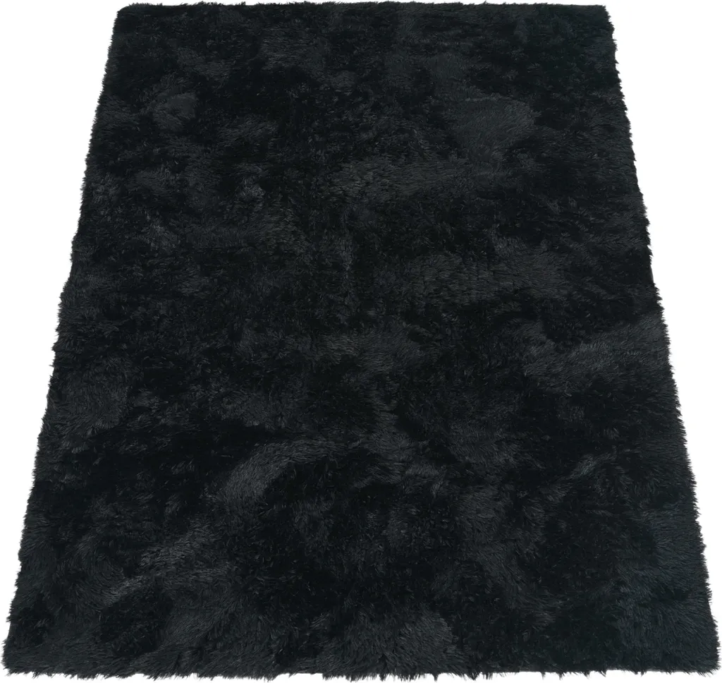 Tapis de salon en fourrure synthétique noire shaggy 160x220 douillet
