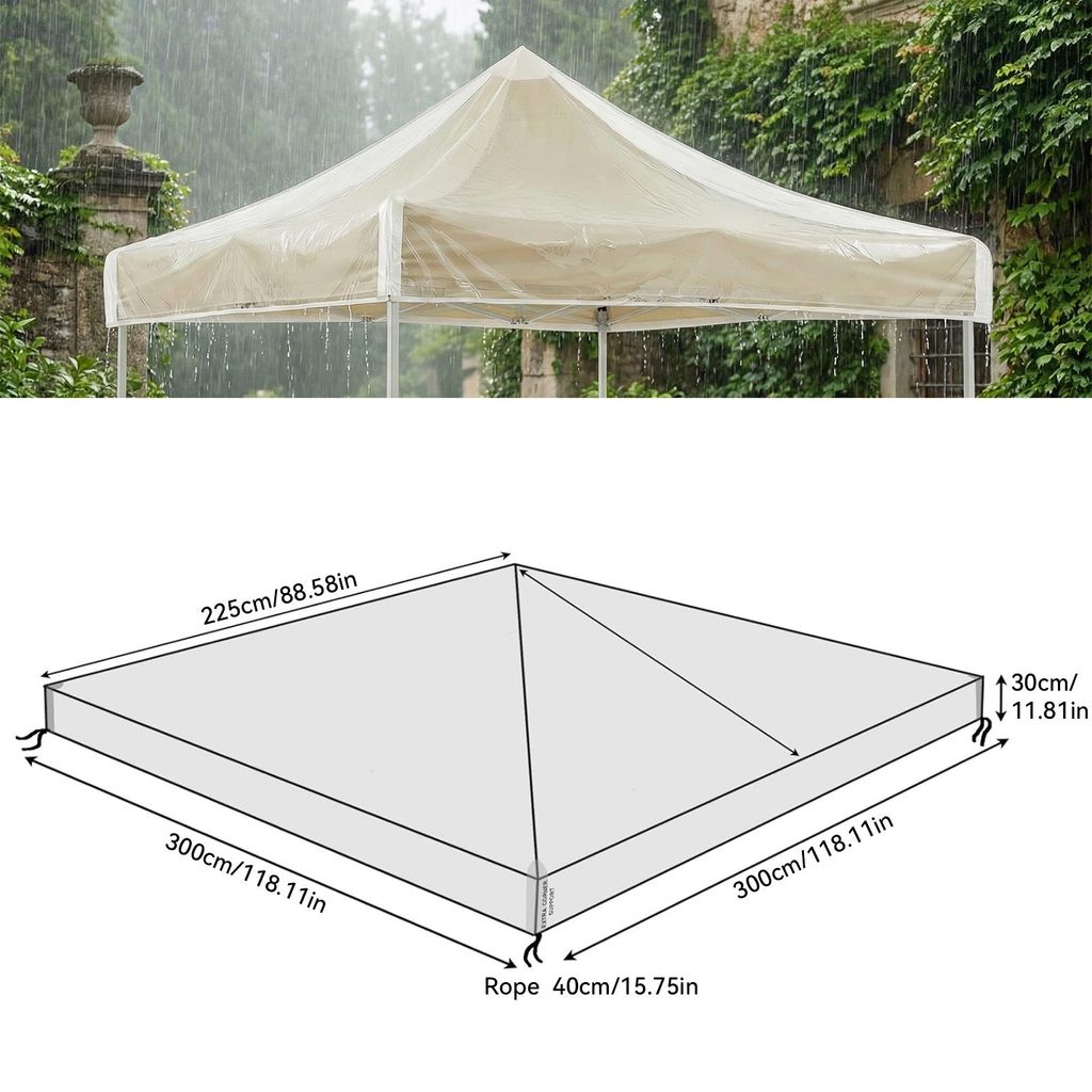 Transparente Ersatzabdeckung für Pavillon, Clear PVC Pavillon Schutzhaube, Pavillondach Regenschutz, Gazebo Ersatzbezug, Wetterschutz Gartenzelt P...