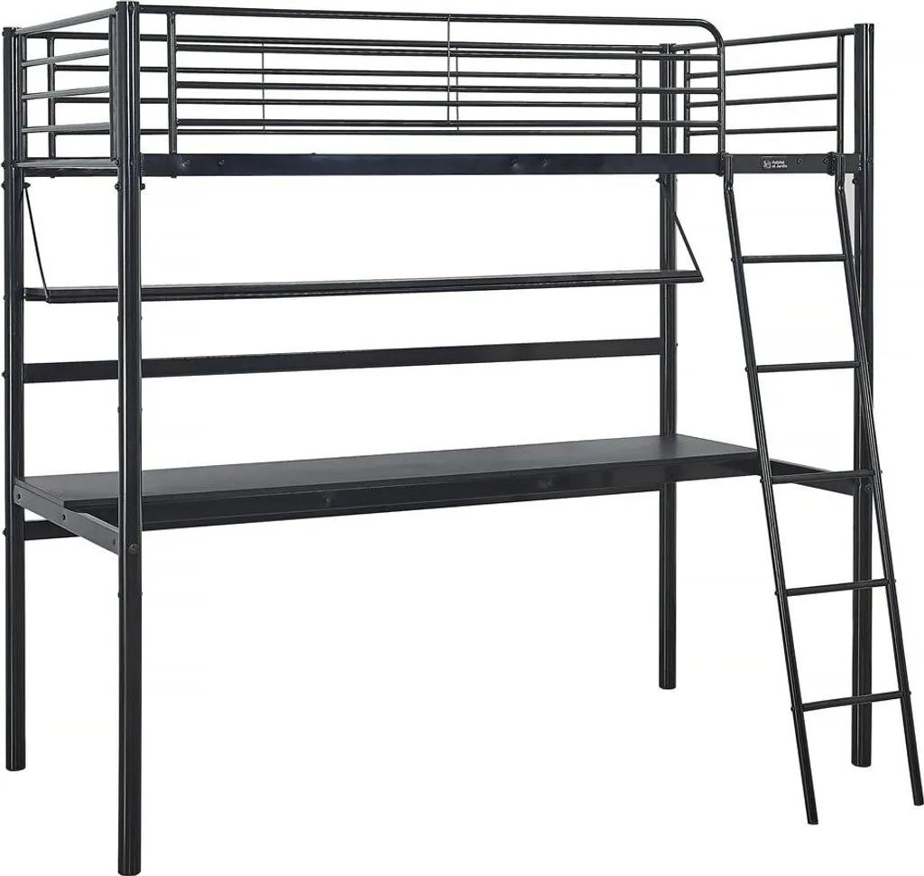 Lit mezzanine Alona 90x190 cm noir avec bureau intégré pour chambre