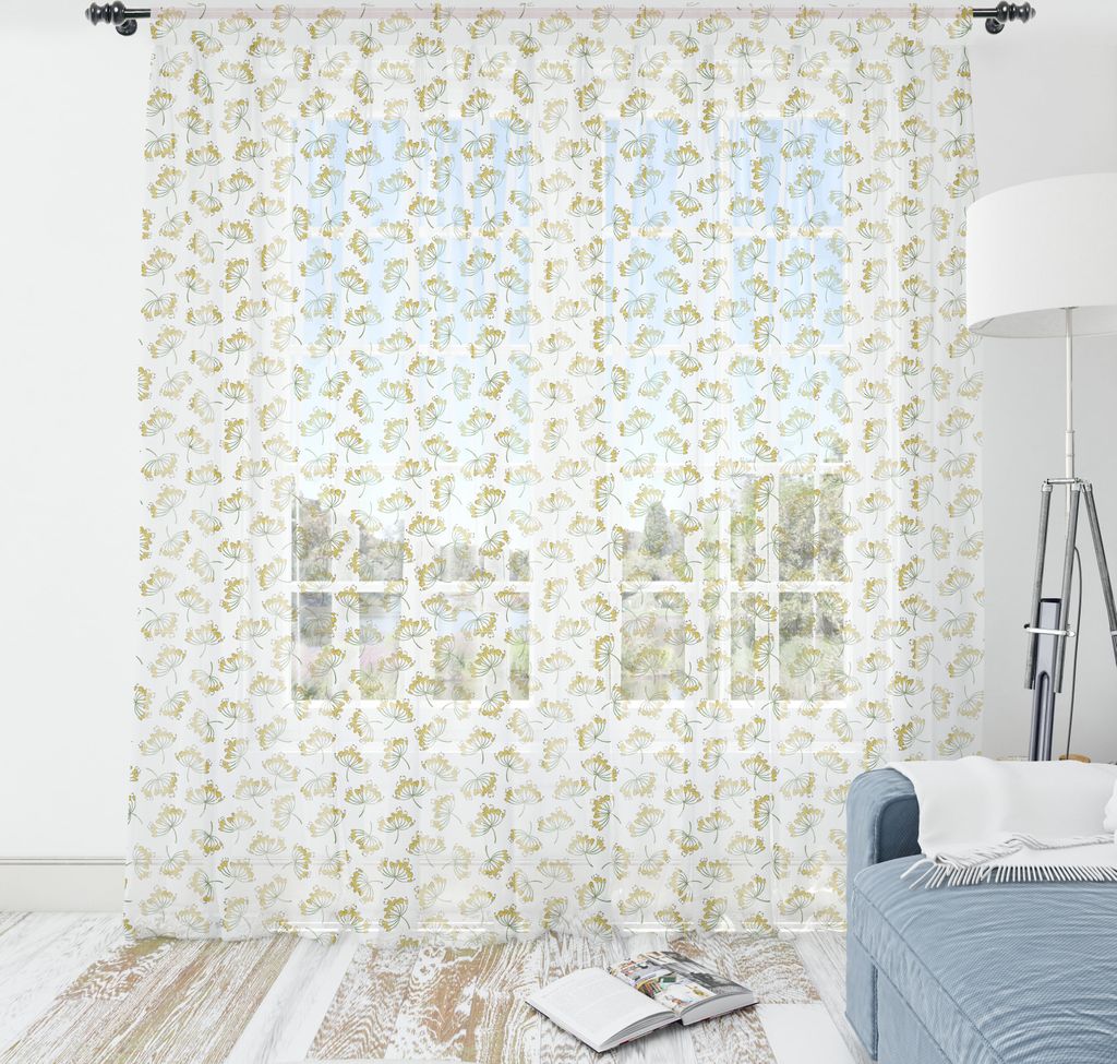 ABAKUHAUS Blumen Wandteppich, Kontinuierliche Simplistic gelbe Ton-Dill Blumen Skizze Illustration, Wohnzimmer Schlafzimmer seidiges Satin Wandtuch...