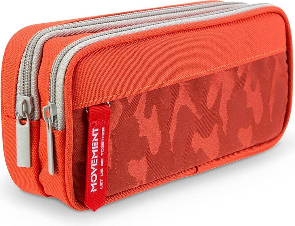 Große Kapazität Leinwand Mäppchen, Mehrlagige Studenten Federmäppchen für Mädchen Und Jungen, orange