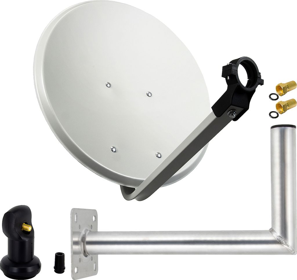 PremiumX SAT Anlage 45cm Satellitenantenne Hellgrau Single LNB Wandhalter