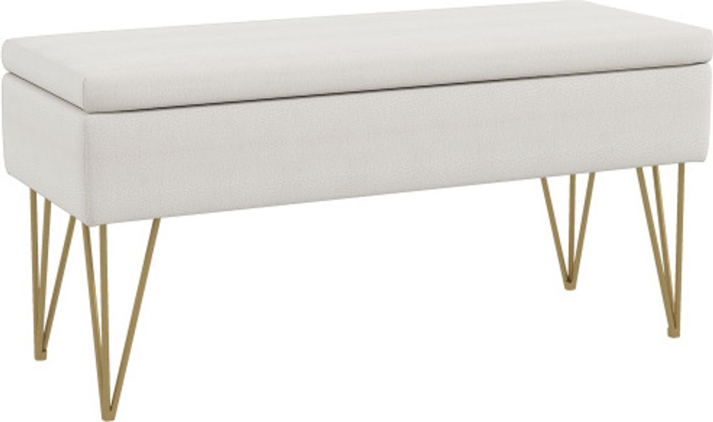 Sitzbank Polsterbank mit Stauraum, Leinenoptik, Bettbank mit Stahlbeine, fuer Schlafzimmer, Wohnzimmer, Flur, Creme 100x40x49cm