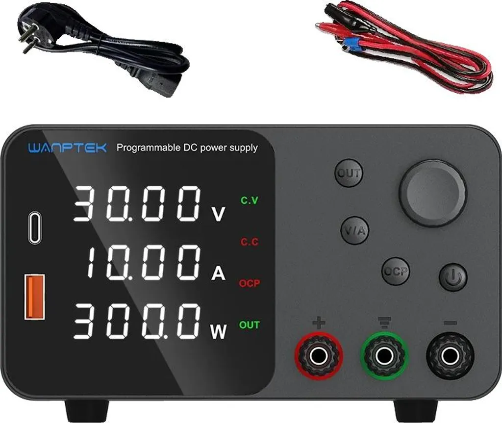 Alimentatore DC 30V 10A Regolabile Professionale con USB-A/C Fast Charge