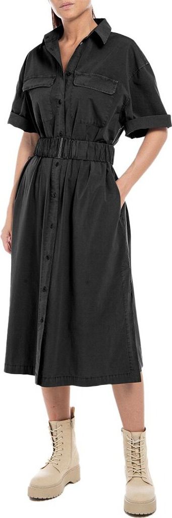 Replay W9009.000.84605g Kurzarm Midi-kleid Schwarz 2XS Frau Schwarz 2XS