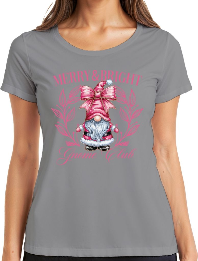Merry & Bright Gnome Club Rosa - Weihnachten Xmas Christmas Damen T-Shirt, Grau, S