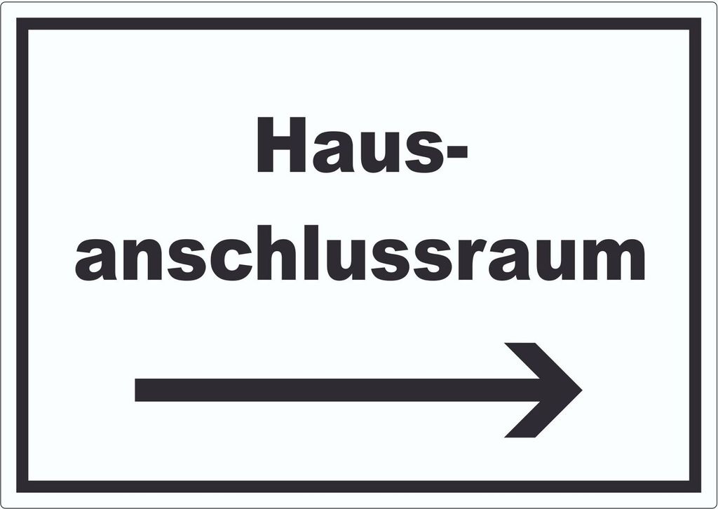 Hausanschlussraum Aufkleber mit Text und Richtungspfeil rechts HAR waagerecht A1 (594x841mm)