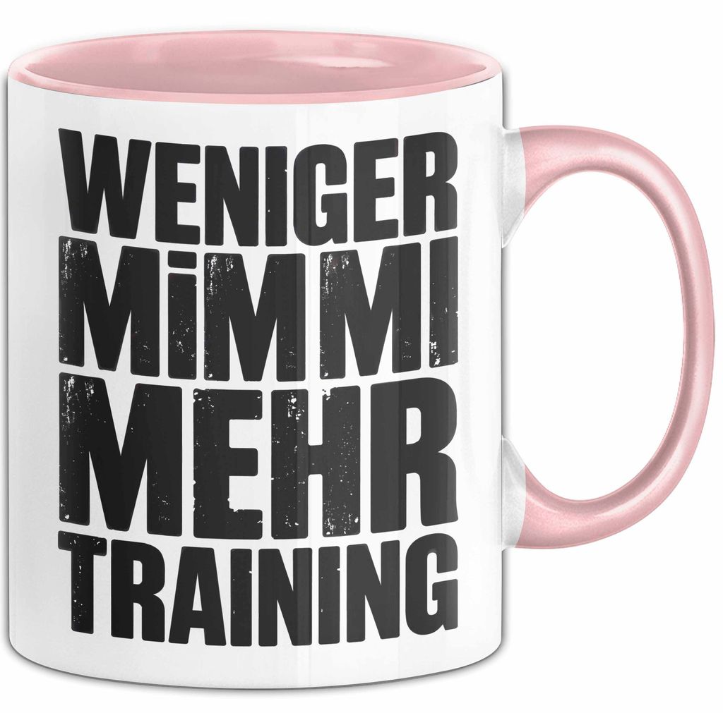 Fußballtrainer Fußballteam Tasse Geschenk Lustige Geschenkidee Spruch Weniger Mimimi Mehr Training (Rosa)