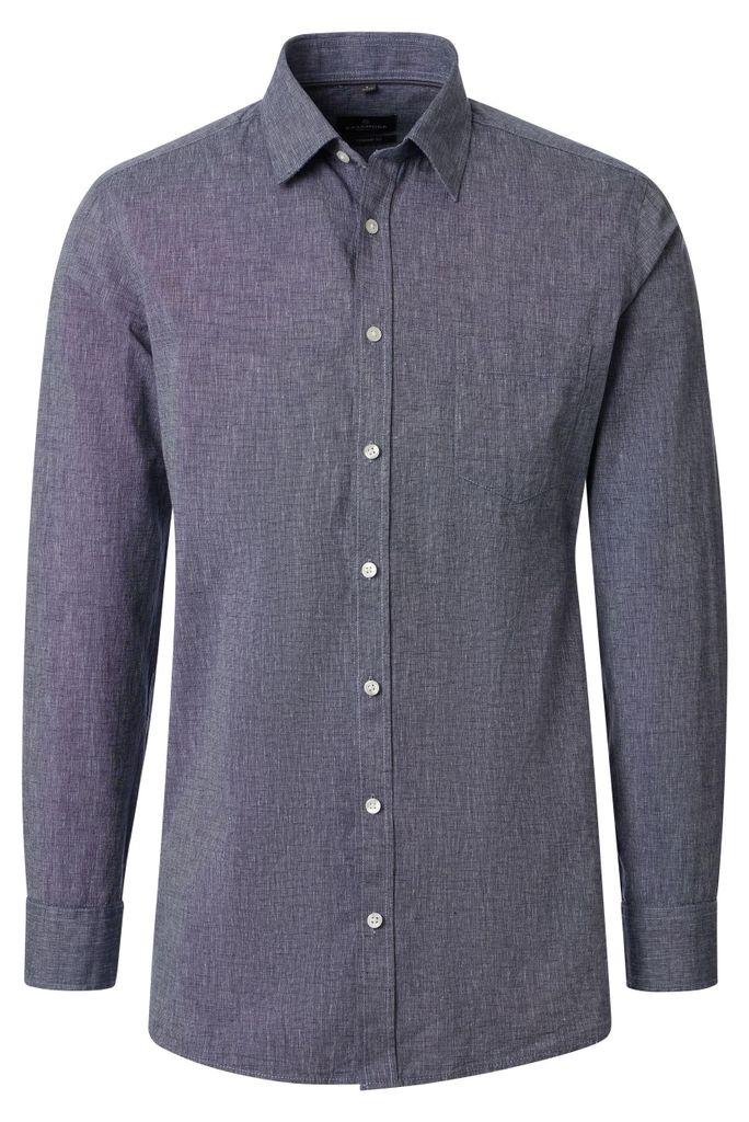 CASAMODA Herren Freizeithemd Langarm Kent Casual Leinen Blau M