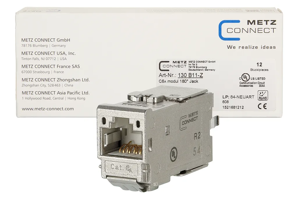 Module RJ45 Cat6A METZ CONNECT 180° - Lot de 12 Inserts Keystone Blindés