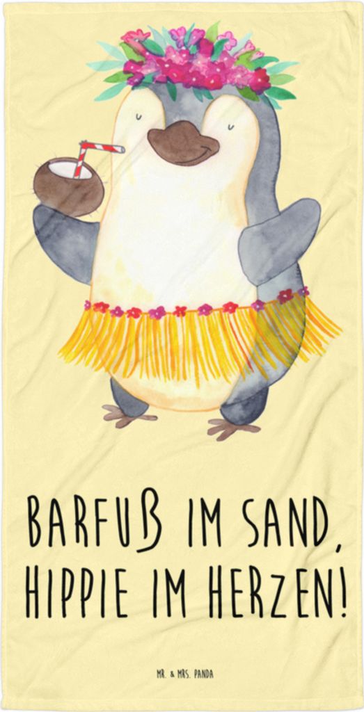 Mr. & Mrs. Panda Strandtuch Sommer Hippie - Gelb Pastell - Geschenk, Inspiration, Blühende Blumen, Strand, Großes Badehandtuch, Duschtuch, Sommer...