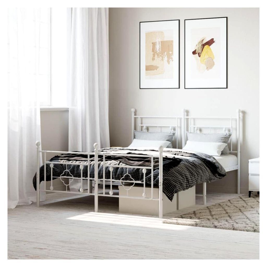 Bettgestell mit Kopf- und Fußteil aus Metall in Weiß 135x190 cm