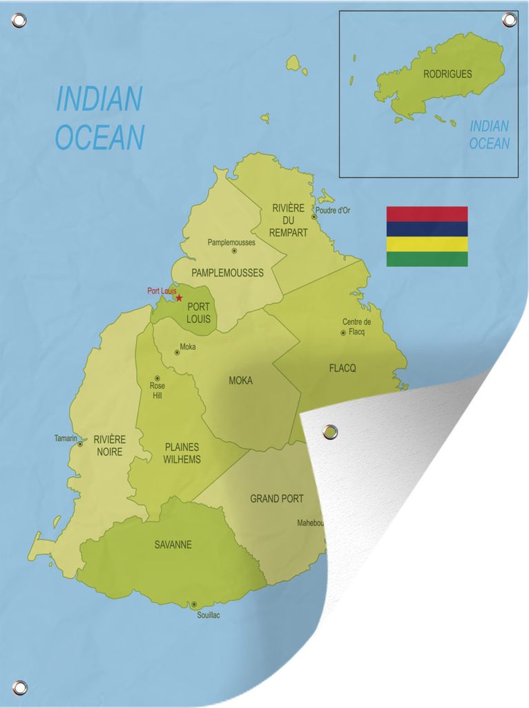 MuchoWow 30x40 cm Outdoor-Poster Gartendeko Sichtschutz Garten Poster für den Garten Eine Illustration von Mauritius mit seinen Bezirken