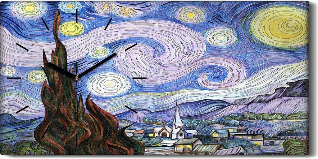 Leinwand Uhr Küche Wohnzimmer Bild Geräuschlos 60x30 Abstraktes Kunst Nacht Dorf - schwarze Hände
