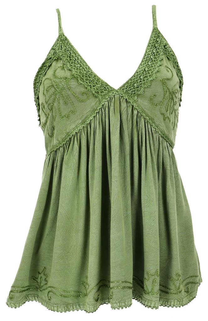 Besticktes Top Boho Chic, Lockeres Sommertop - Grün, Damen, Viskose, Tops & T-Shirts