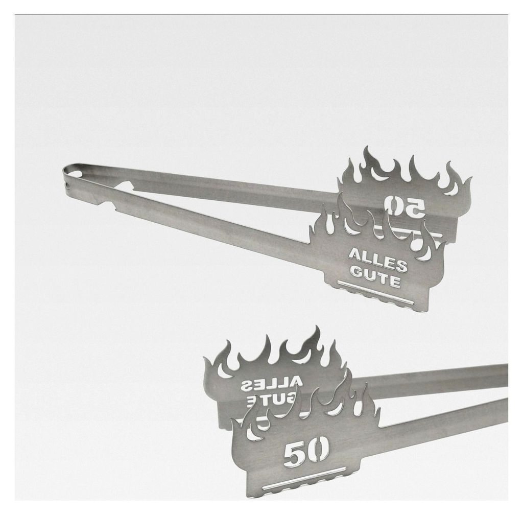 Grillzange, Motiv, 50, Spülmaschinenfest, Geschenk zum 50. Geburtstag, Silber, 310mm, 1 Stück, Edelstahl