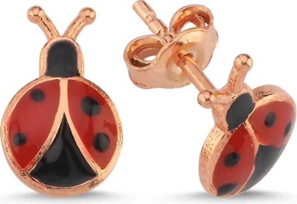 Boucles d'oreilles coccinelles argent 925 - Puces émail rouge enfant