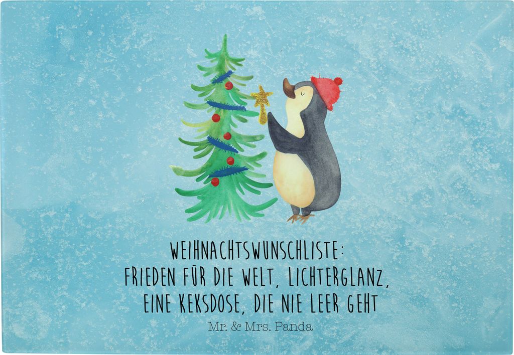 Mr. & Mrs. Panda Servierplatte Pinguin Weihnachtsbaum - Eisblau - Geschenk, Schneideunterlage, Hackbrett, Weihnachten, schneidbrett, Schneidebrett,...