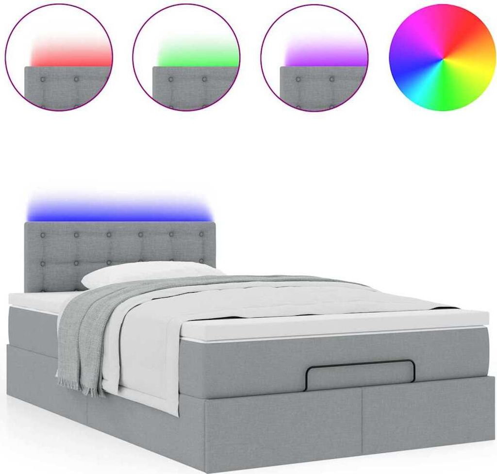 SYFAX Ottoman-Bett mit Matratze & LEDs Hellgrau 120x190 cm Stoff