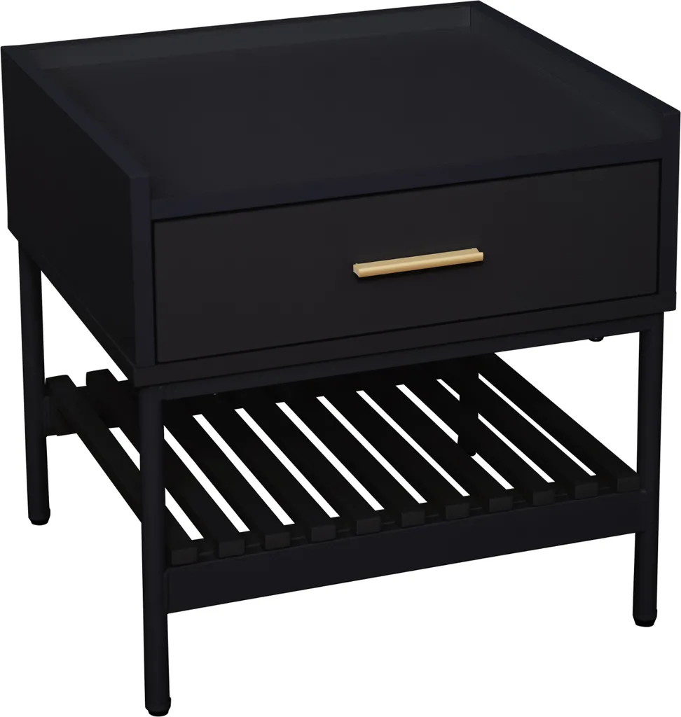 Petite Table de Nuit Noire SVITA KORE Gain de Place avec Tiroir Discret