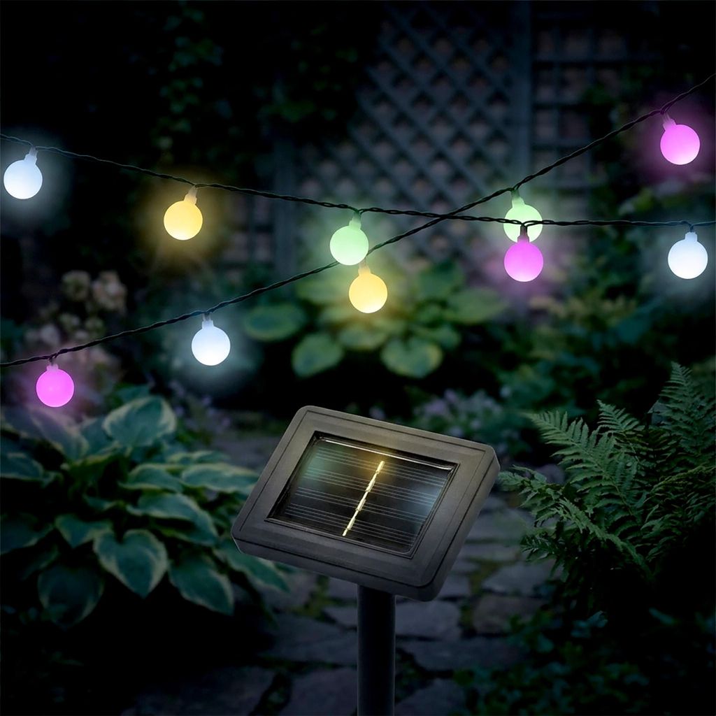 Solar Lichterkette 290 cm für Außen mit 30 mini Kugeln - soft bunt - LED Kugellichterkette solarbetrieben mit Einschaltautomatik