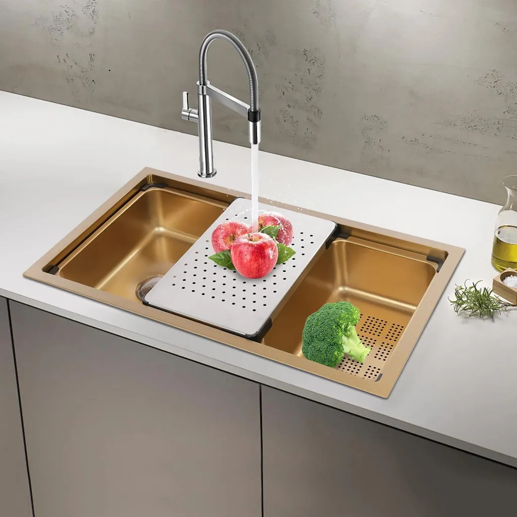 Évier Cuisine Workstation Ledge Inox Or 76x46cm Triple Installation - 2
