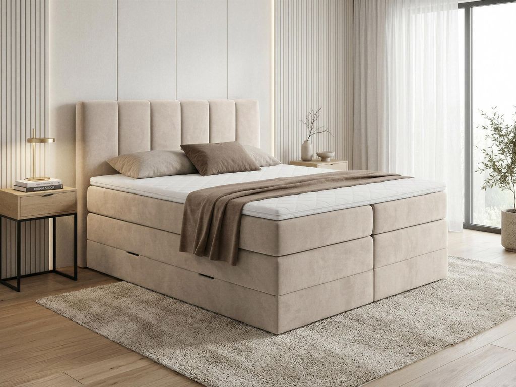 Boxspringbett Star XL mit 2 Bettkästen und Topper, mit Produktbild 