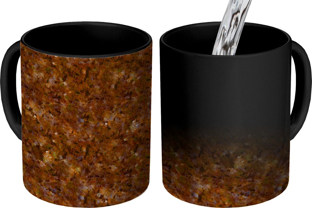 MuchoWow Zauber Tasse Zaubertasse Magic Braun - Granit - Muster 350 ml Farbwechsel Becher Geschenk Geschenkidee - Magic-Tasse - Fototasse - Keram...