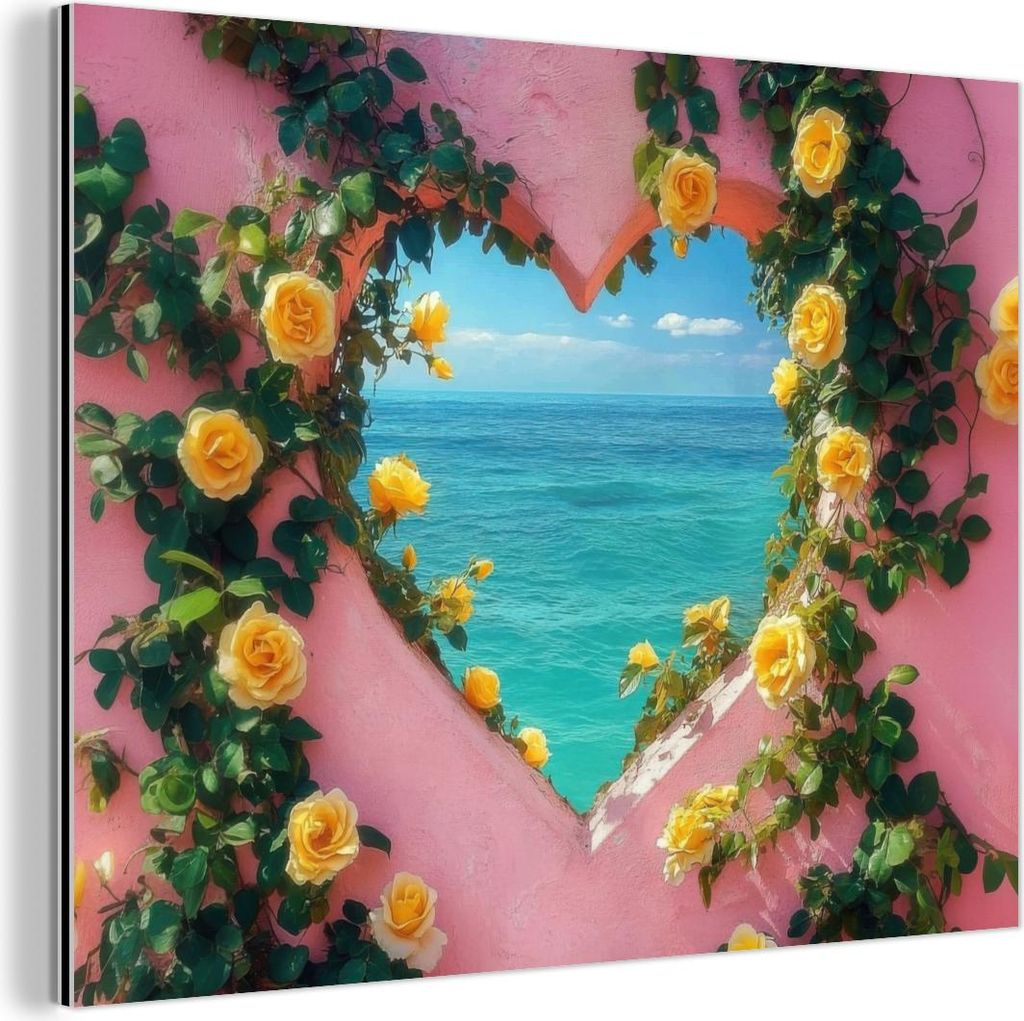 MuchoWow Wanddekoration Metall Metallbild Wandkunst 80x60 cm Herz - Meer - Wand MuchoWow Aluminium Gemälde - Alubild