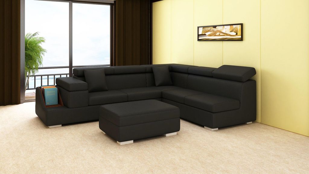 Ecksofa L Form Sofa Couch Polster Sofas Wohnlandschaft Ledersofa Hocker Couchen