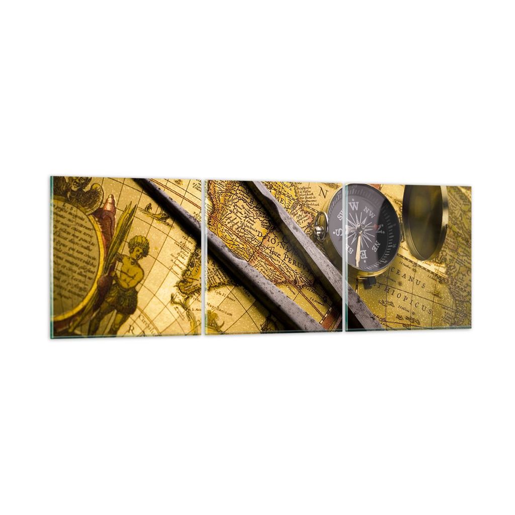Bilder auf glas - Kompass Abenteuer Reisen - 150x50cm - Glasbilder - Wandbilder - Kunstdruck - zum Aufhängen bereit - Wanddekoration aus Glas - Gl...