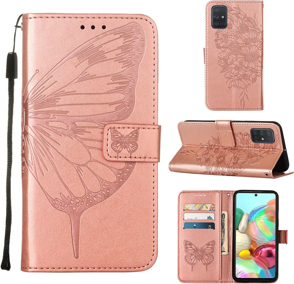 Cover Galaxy A71 Butterfly Relief: Accessorio Moda Rose Gold Pelle
