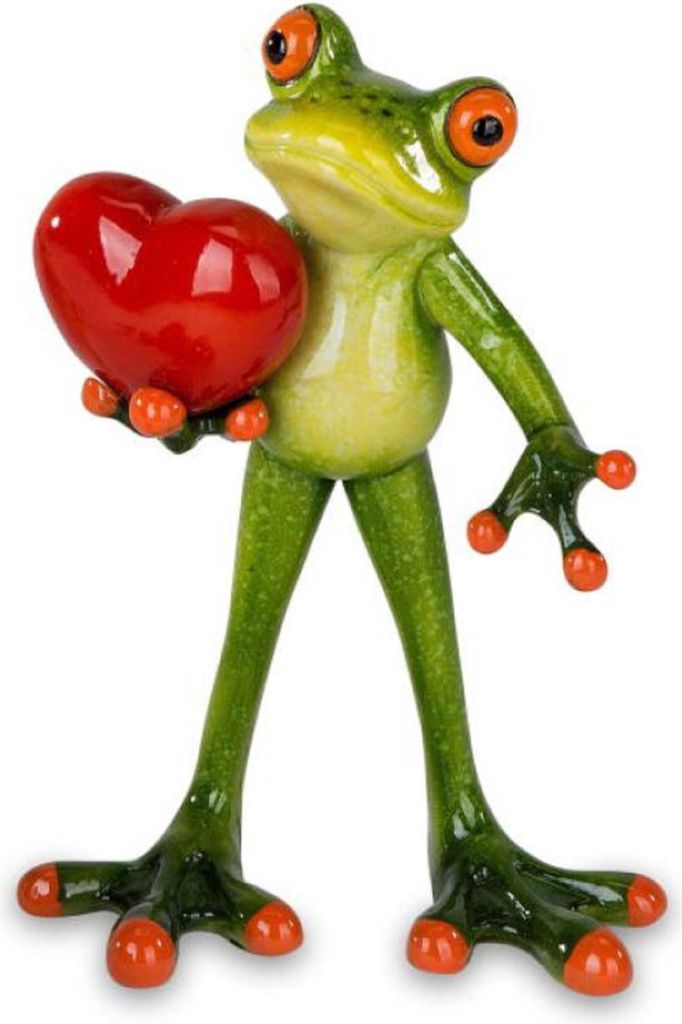 Dekofigur Frosch aus Froschhausen - Kunststein grün - Frosch mit Herz B